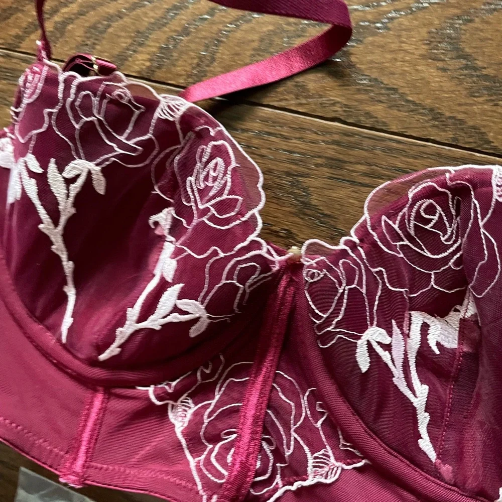 Adore Me Burgundy Floral Lace Bra